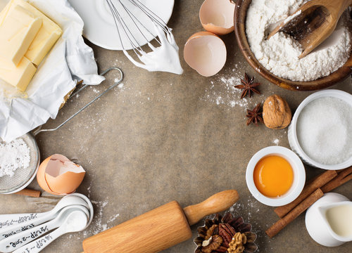 Baking ingredients for homemade pastry