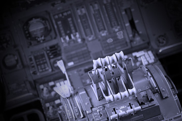 Different meters and displays in an old plane