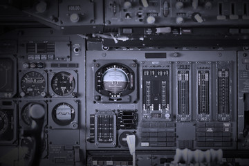 Different meters and displays in an old plane