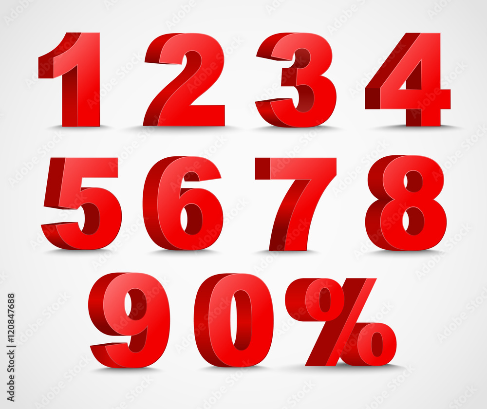 Poster set of color 3d figures and percent