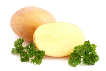 Potatoes. Potato on white background. Potato with parsley isolated on white.  