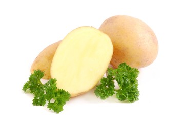 Potatoes. Potato on white background. Potato with parsley isolated on white.  