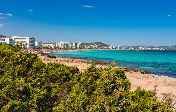 Spain Majorca Panorama Coastline Beach of Cala Millor