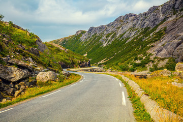 Driving a car on a mountain road