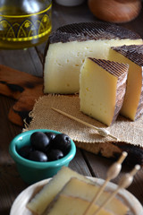 Pieces of manchego cheese cured