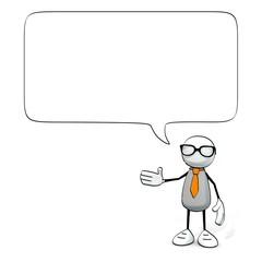 little sketchy man with tie and glasses with speech balloon