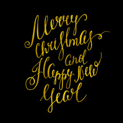 Merry Christmas and happy New Year gold glittering lettering design