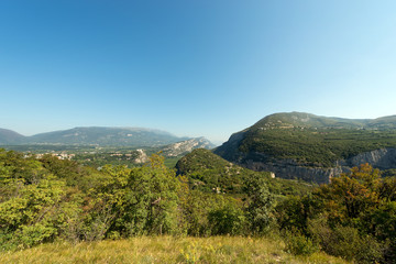 Obraz premium Adige Valley (Rivoli Veronese) and Peak of Monte Baldo, Veneto, Italy