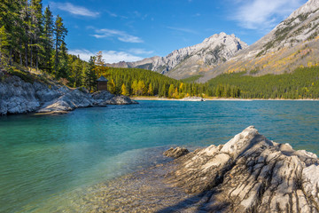View on Minnewanka lake in Banff National Park