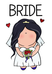 doodle character. cute bride. template for print