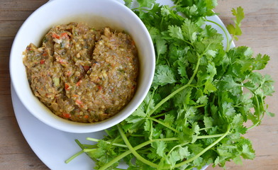spicy fermented fish chili paste dipping with fresh parsley