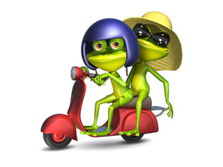 Fototapeta premium 3D Illustration of a Frogs on a Red Motor Scooter