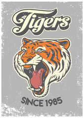 vintage grunge style of college poster of tiger head © bazzier
