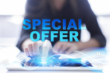 Woman is using modern tablet pc, presssing on touch screen and selecting 