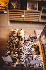 Various cookies and sweet foods in bakery shop