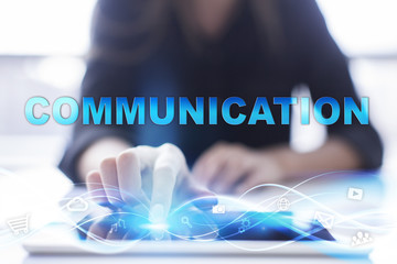 Woman is using modern tablet pc, presssing on touch screen and selecting 