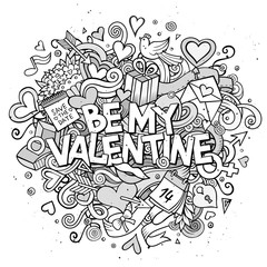 Cartoon vector hand drawn Doodle Be My Valentine