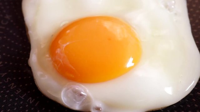  フライパンの上で生卵が徐々に目玉焼きになっていく様子