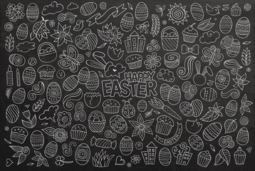 Chalkboard vector doodles cartoon set of Easter objects