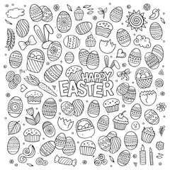 Sketchy vector hand drawn doodles cartoon set of Easter objects 