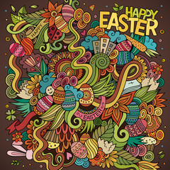 Cartoon hand-drawn doodles Easter vector background
