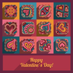 Modern flat heart valentine decorative hand drawn icons vector g