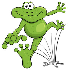 Naklejka premium hüpfender Cartoon Frosch auf weißem Hintergrund 