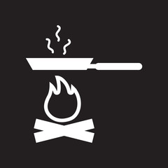 flat icon in black and white style Pan with fire 