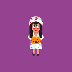 Nurse holding a pumpkin for halloween in a flat style