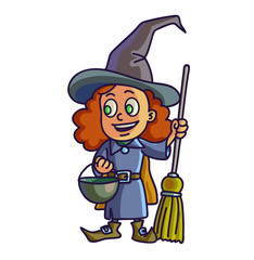 Happy halloween. Cartoon cute child in costume witch