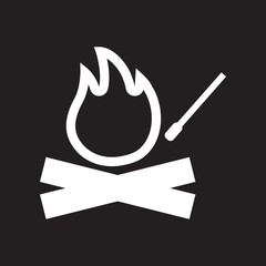 flat icon in black and white style fire and match 