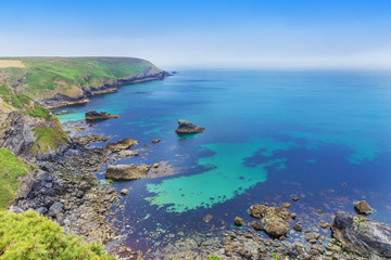 Fototapeta na wymiar Popular Heritage Coast Atlantic ocean, Cornwall, England, United