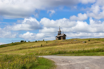 Wooden chapel on hill, Kizhi island