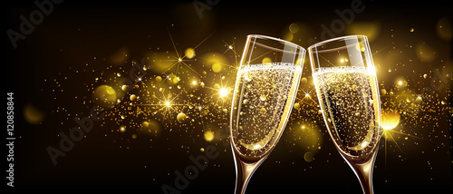 Glasses of champagne with bokeh effect