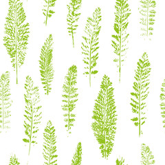Seamless pattern with paint prints of leaves