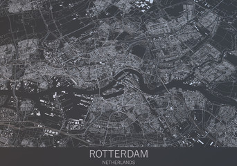 Cartina di Rotterdam, vista satellitare, città,  Paesi Bassi, Olanda