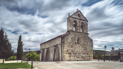 Fototapeta na wymiar Romanesque church of Venturada. Madrid. Spain. Long exposure photography, one minute.