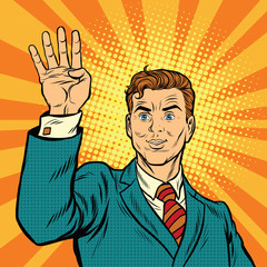 Male fingers of a hand shows the number four