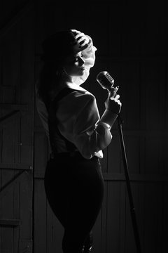 retro woman with microphone