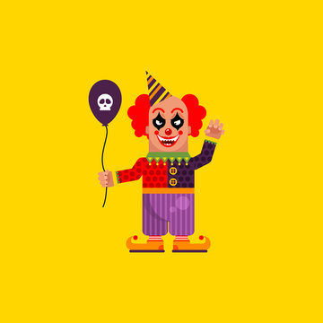 Scary clown for halloween in a flat style