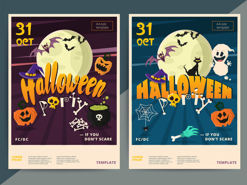 Happy Halloween party poster template design. All hallow eve fly