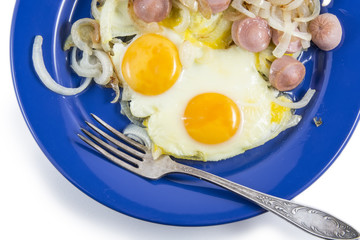 яйца жаренные с репчатым луком и колбасой 