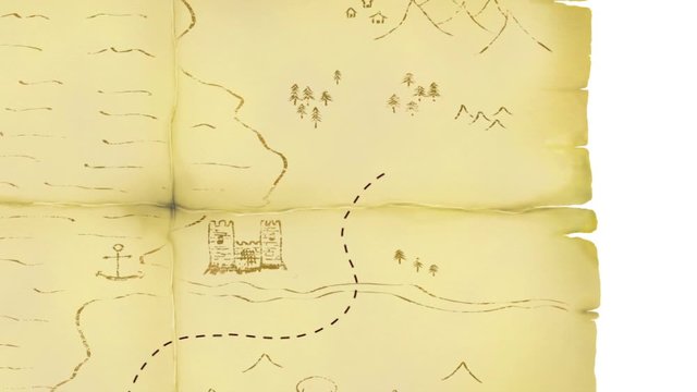 Faded Old Treasure Map Animation Showing Route To X Marks The Spot
