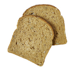 Slices of brown wholemeal bread isolated on a white background
