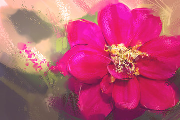 Digital Painting style oil Red Zinnia
