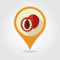 Lychee flat pin map icon. Tropical fruit