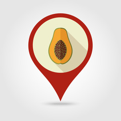 Papaya flat pin map icon. Tropical fruit