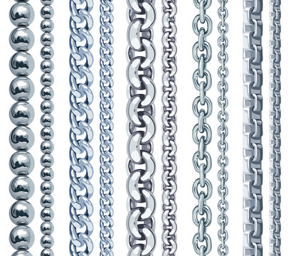 Set of realistic vector silver chains