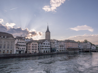 Limmat river and old buildings in Zurich