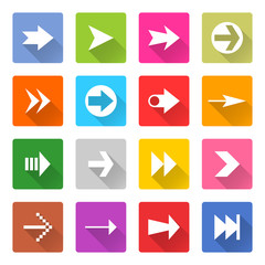 Flat arrow icon set square web button